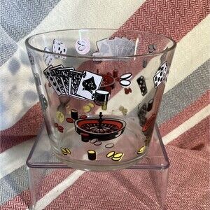 Hazel Atlas Vintage 1960’s Glass Ice Bucket Casino Cards Dice Poker Barware MCM